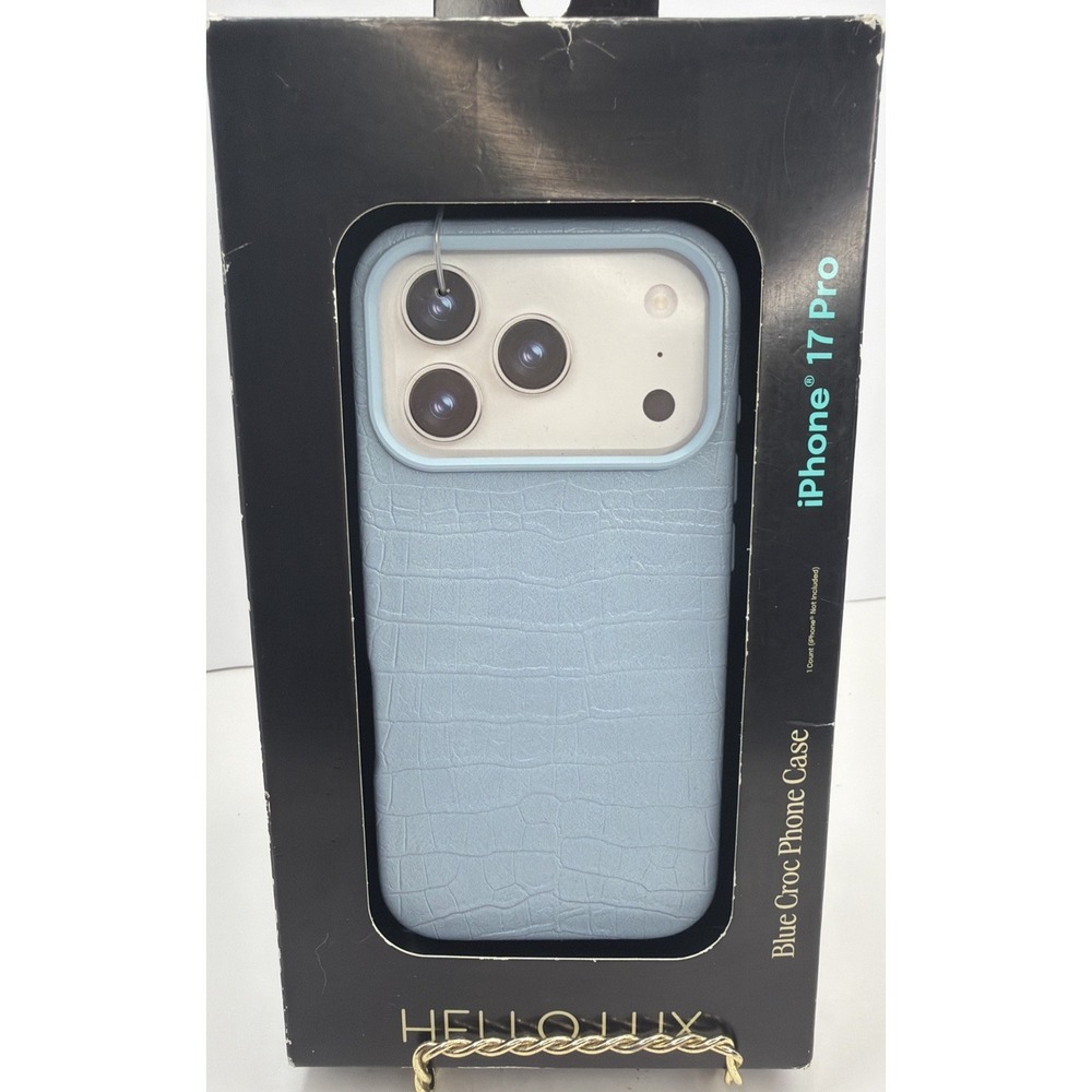 HELLO LUX Blue Croc Phone Case for iPhone 17 Pro Faux Leather Drop Protection